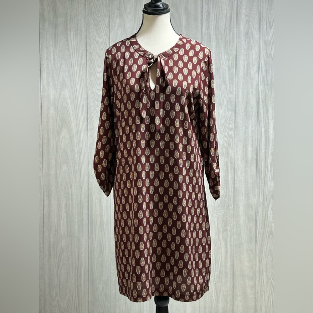 Bobeau Garnet & Cream Paisley Print Shift Dress Fully Lined Womens Large